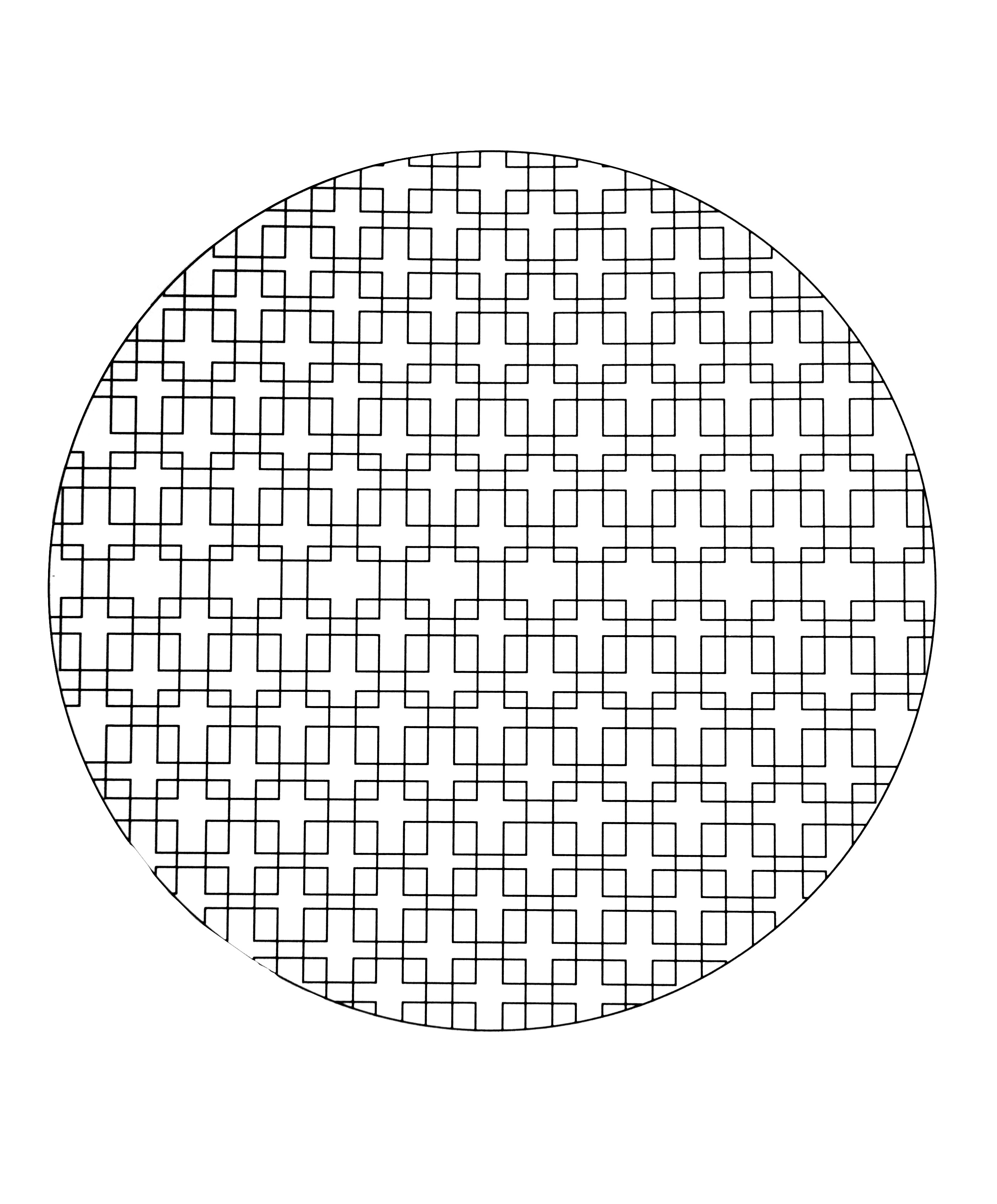 Superbe mandala à colorier de forme géométrique où figure une succession de carré.